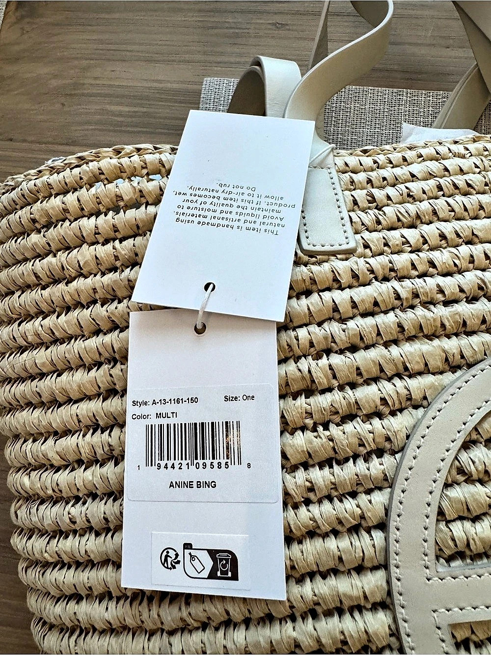 ANINE BING Kai Tote Straw Woven Tote Ivory - Picture 3 of 5
